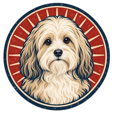 A Havanese drawn in our Retro badge style