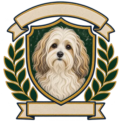 A Havanese drawn in our Varsity crest style