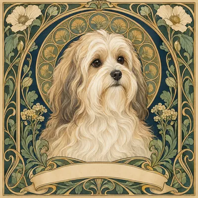 A Havanese drawn in our Art nouveau style