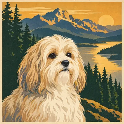 A Havanese drawn in our National park poster style