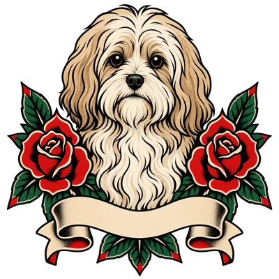 A Havanese drawn in our Tattoo flash style