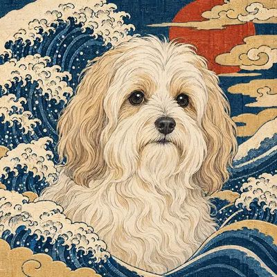 A Havanese drawn in our Woodblock print style