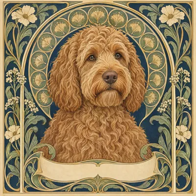 A Labradoodle drawn in our Art nouveau style