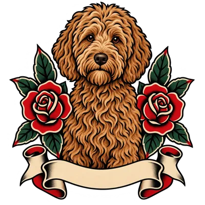 A Labradoodle drawn in our Tattoo flash style