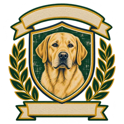 A Labrador Retriever drawn in our Varsity crest style