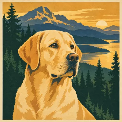 A Labrador Retriever drawn in our National park poster style
