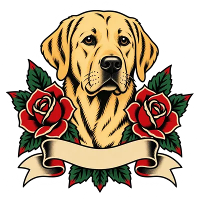 A Labrador Retriever drawn in our Tattoo flash style
