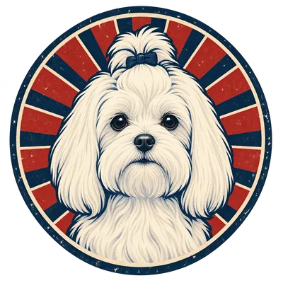 A Maltese drawn in our Retro badge style