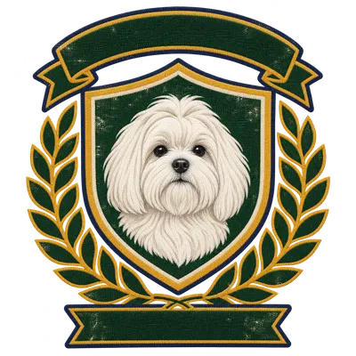 A Maltese drawn in our Varsity crest style