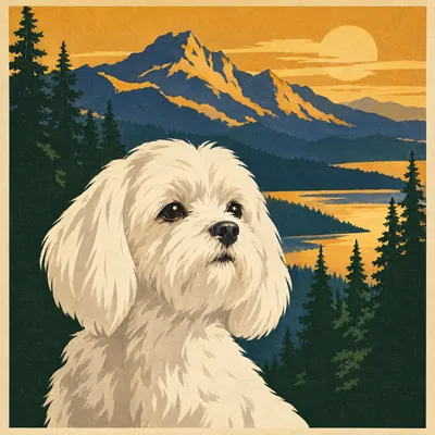 A Maltese drawn in our National park poster style