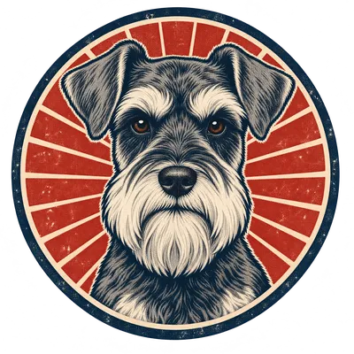 A Miniature Schnauzer drawn in our Retro badge style