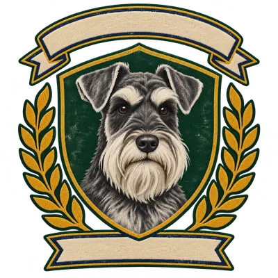 A Miniature Schnauzer drawn in our Varsity crest style