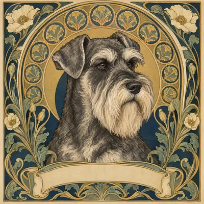 A Miniature Schnauzer drawn in our Art nouveau style