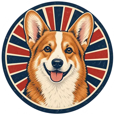 A Pembroke Welsh Corgi drawn in our Retro badge style