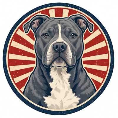 A Pit bull type drawn in our Retro badge style