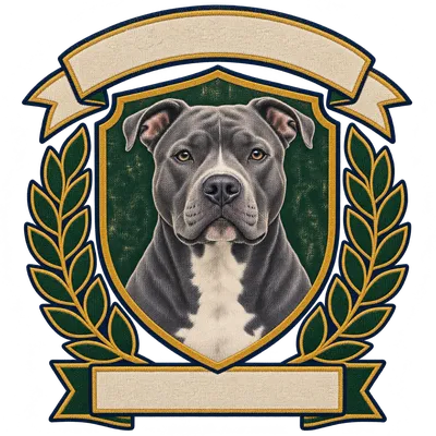 A Pit bull type drawn in our Varsity crest style