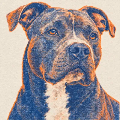 A Pit bull type drawn in our Risograph print style