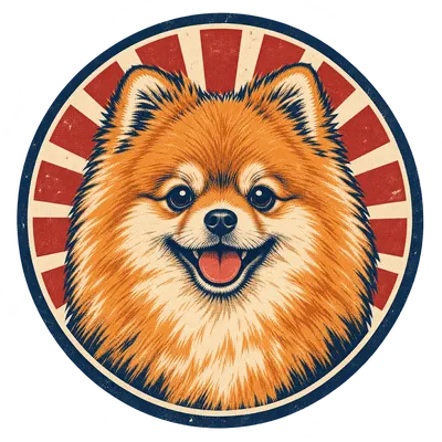 A Pomeranian drawn in our Retro badge style