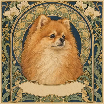 A Pomeranian drawn in our Art nouveau style