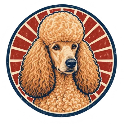 A Poodle drawn in our Retro badge style