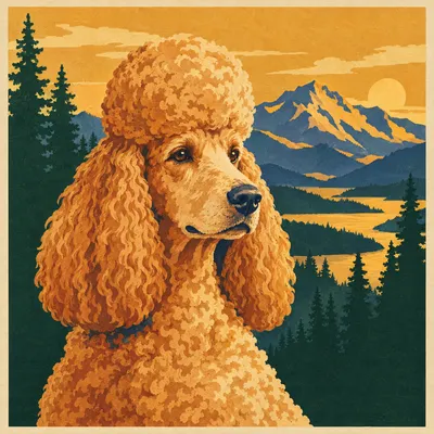 A Poodle drawn in our National park poster style