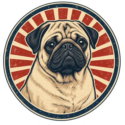 A Pug drawn in our Retro badge style