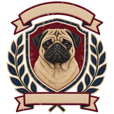 A Pug drawn in our Varsity crest style