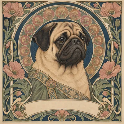A Pug drawn in our Art nouveau style