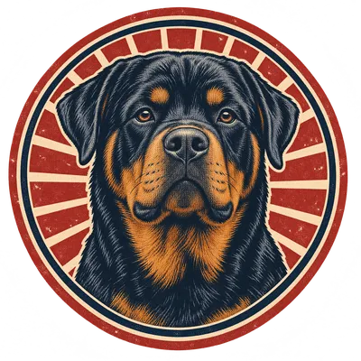 A Rottweiler drawn in our Retro badge style