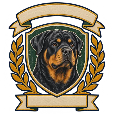 A Rottweiler drawn in our Varsity crest style