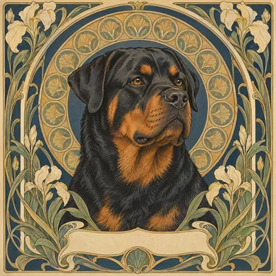 A Rottweiler drawn in our Art nouveau style