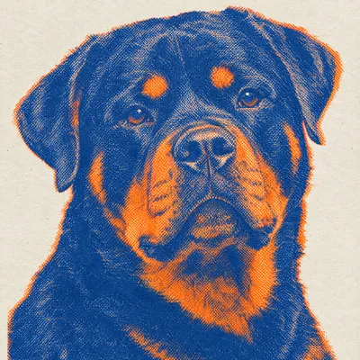 A Rottweiler drawn in our Risograph print style