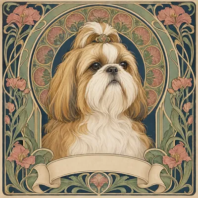 A Shih Tzu drawn in our Art nouveau style