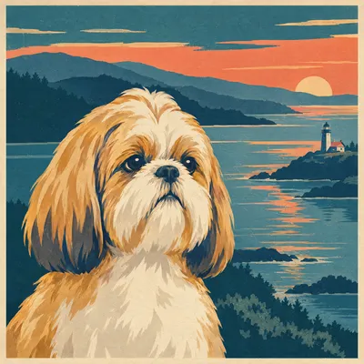 A Shih Tzu drawn in our National park poster style