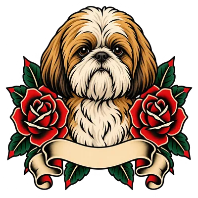 A Shih Tzu drawn in our Tattoo flash style