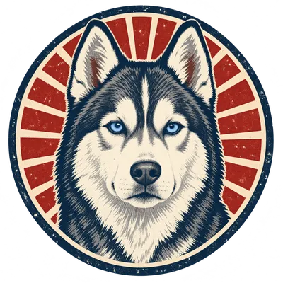 A Siberian Husky drawn in our Retro badge style