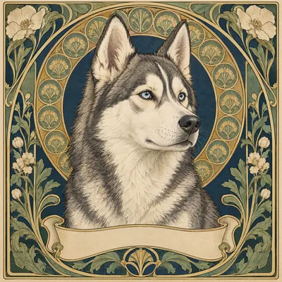A Siberian Husky drawn in our Art nouveau style
