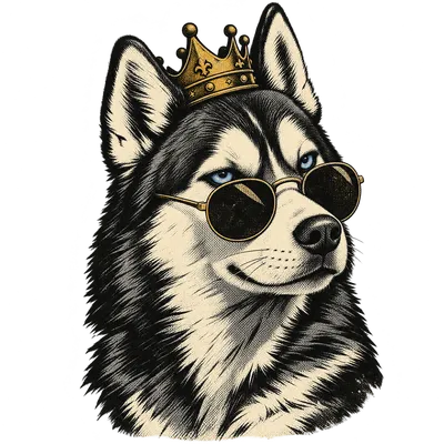 A Siberian Husky drawn in our Crown and shades style