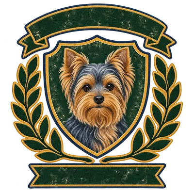 A Yorkshire Terrier drawn in our Varsity crest style