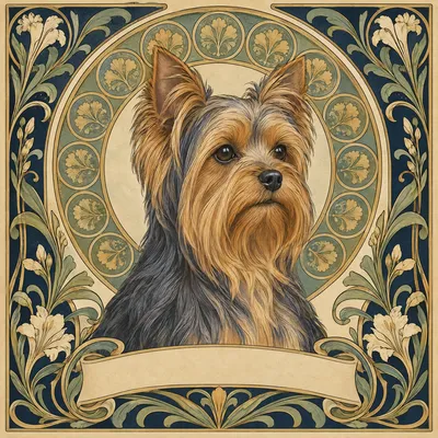 A Yorkshire Terrier drawn in our Art nouveau style