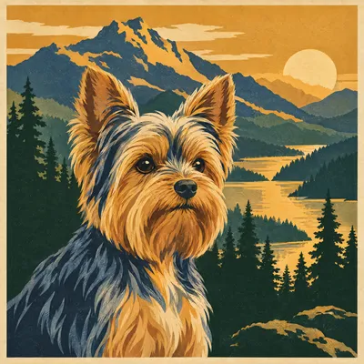 A Yorkshire Terrier drawn in our National park poster style