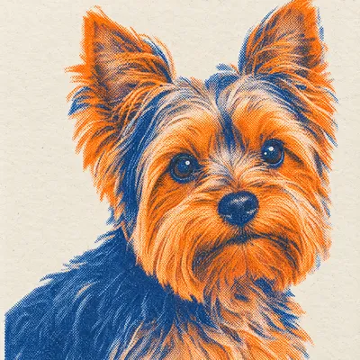 A Yorkshire Terrier drawn in our Risograph print style