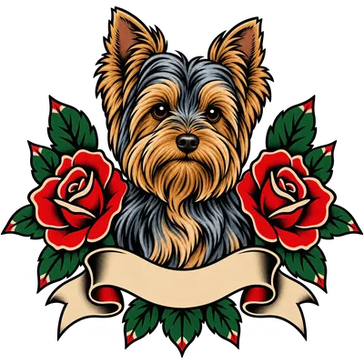 A Yorkshire Terrier drawn in our Tattoo flash style