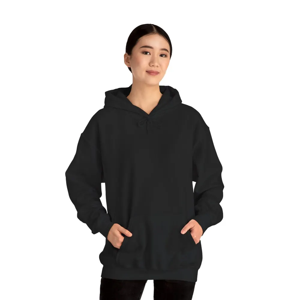 Model wearing the breed art hoodie in black
