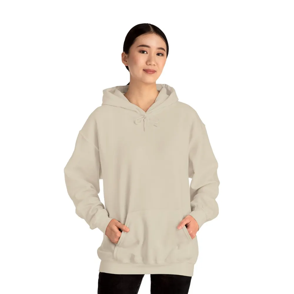 Model wearing the breed art hoodie in bone