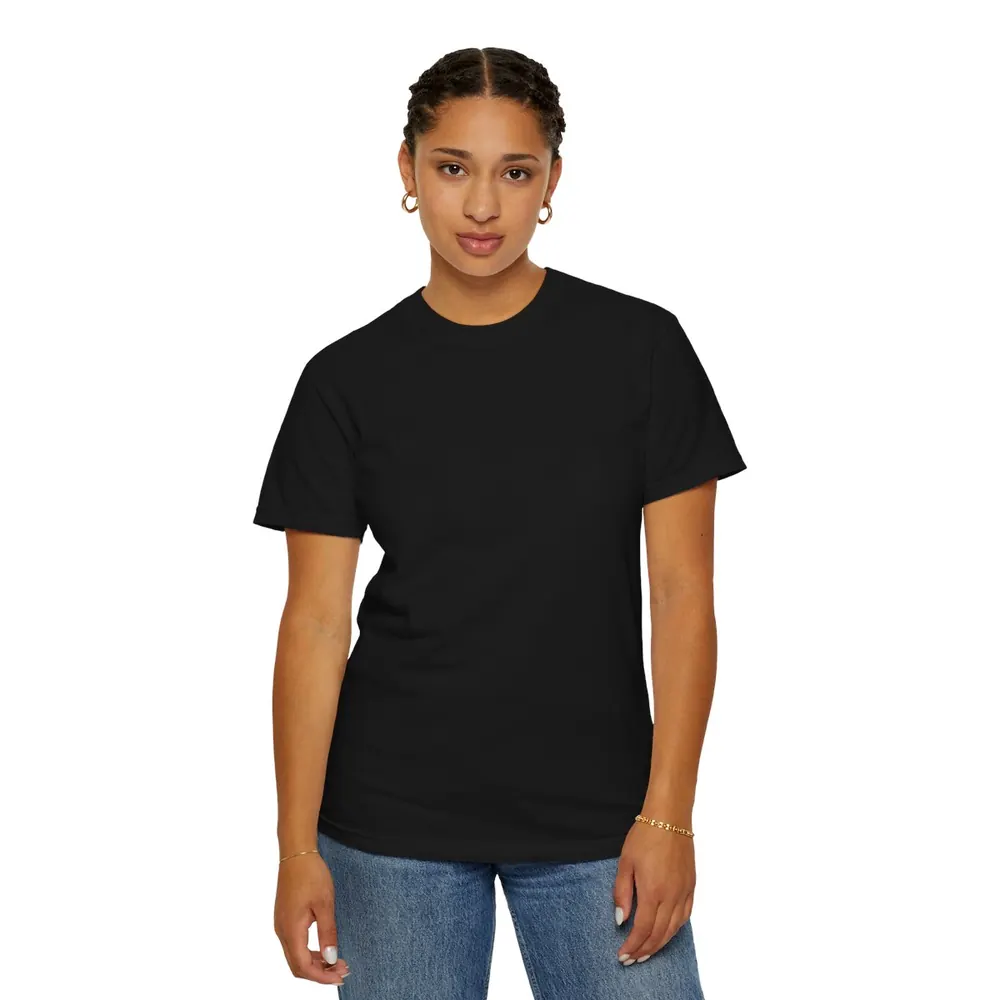 Model wearing the breed art tee in black