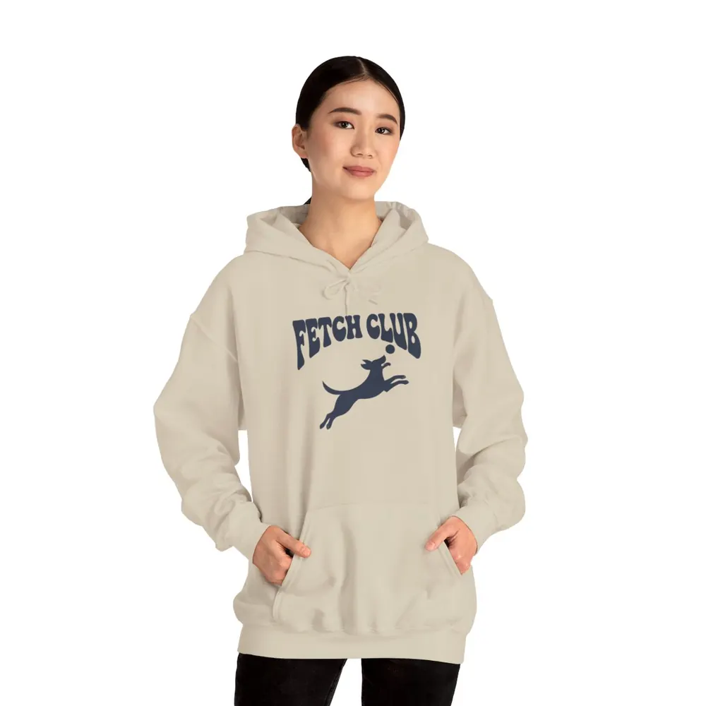 Model wearing the Fetch club groovy hoodie in Bone