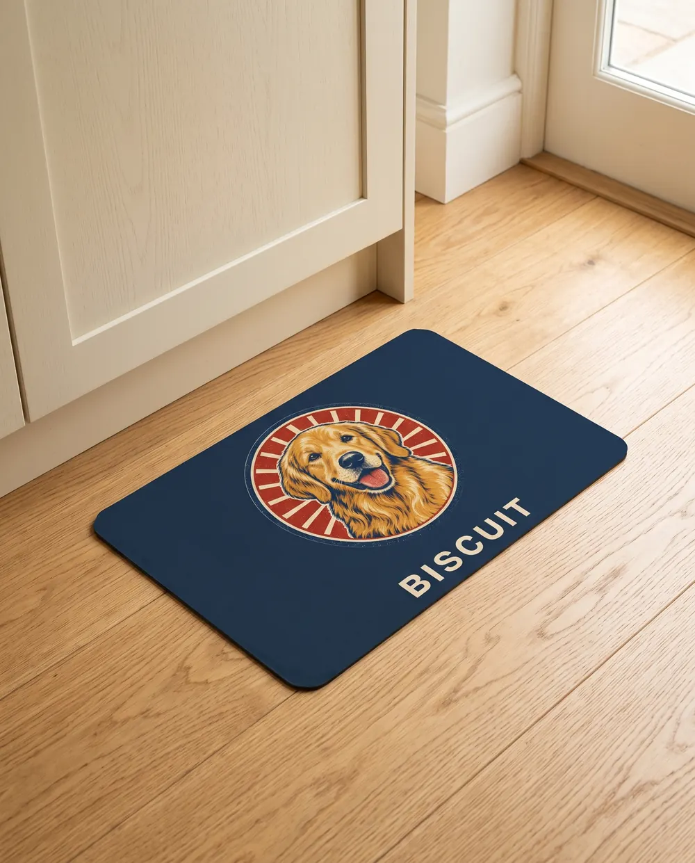 The bowl mat on a kitchen floor