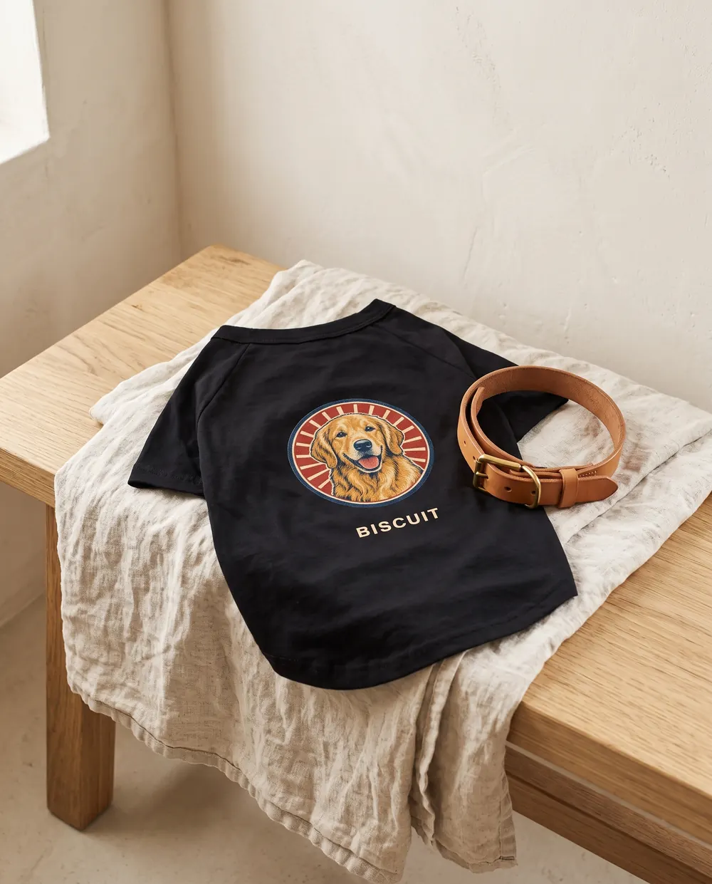 The dog raglan tee laid flat, print side up
