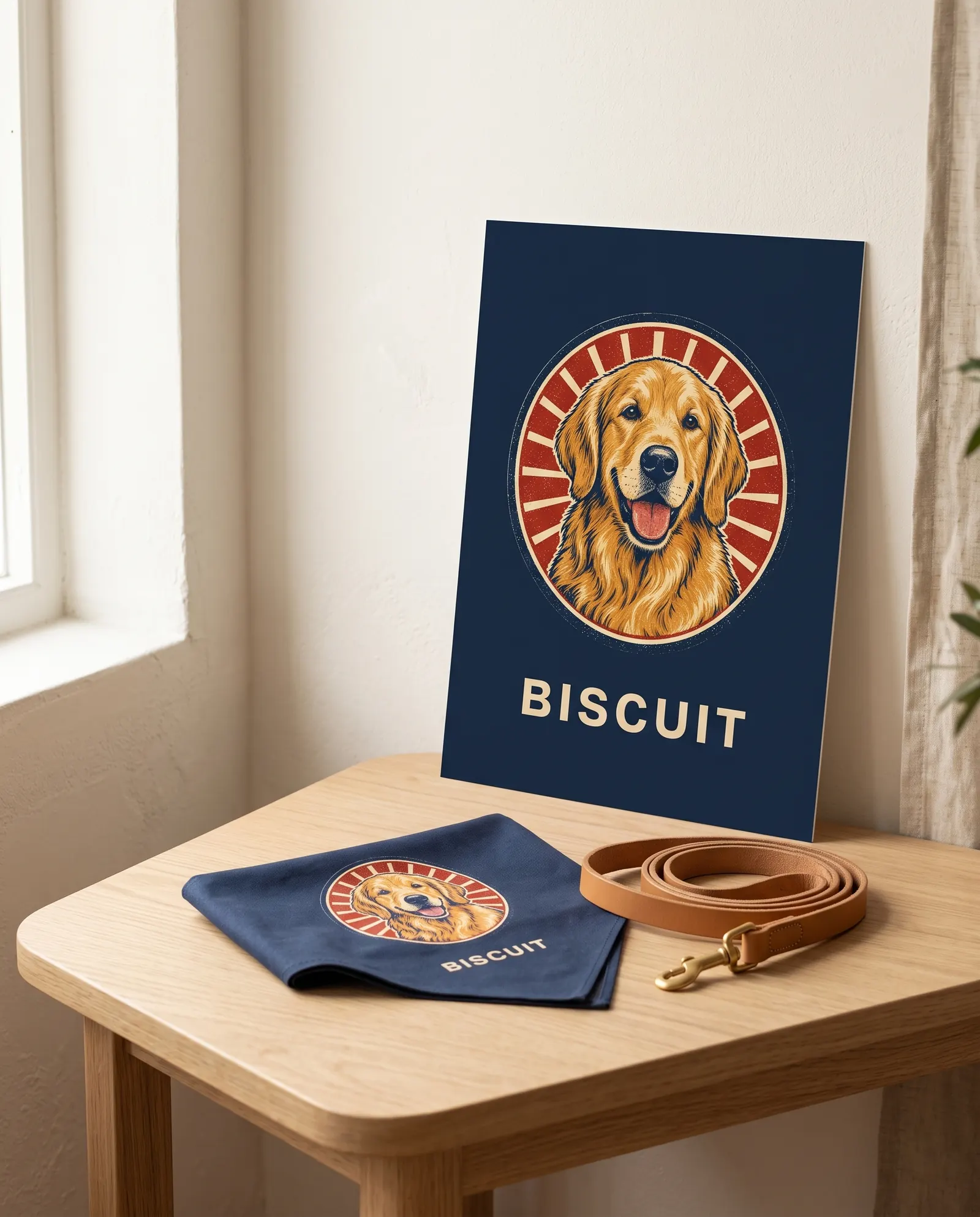 The Welcome Kit on a table: the poster and the bandana